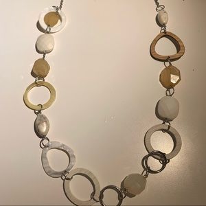 Long necklace white gold tan  beads